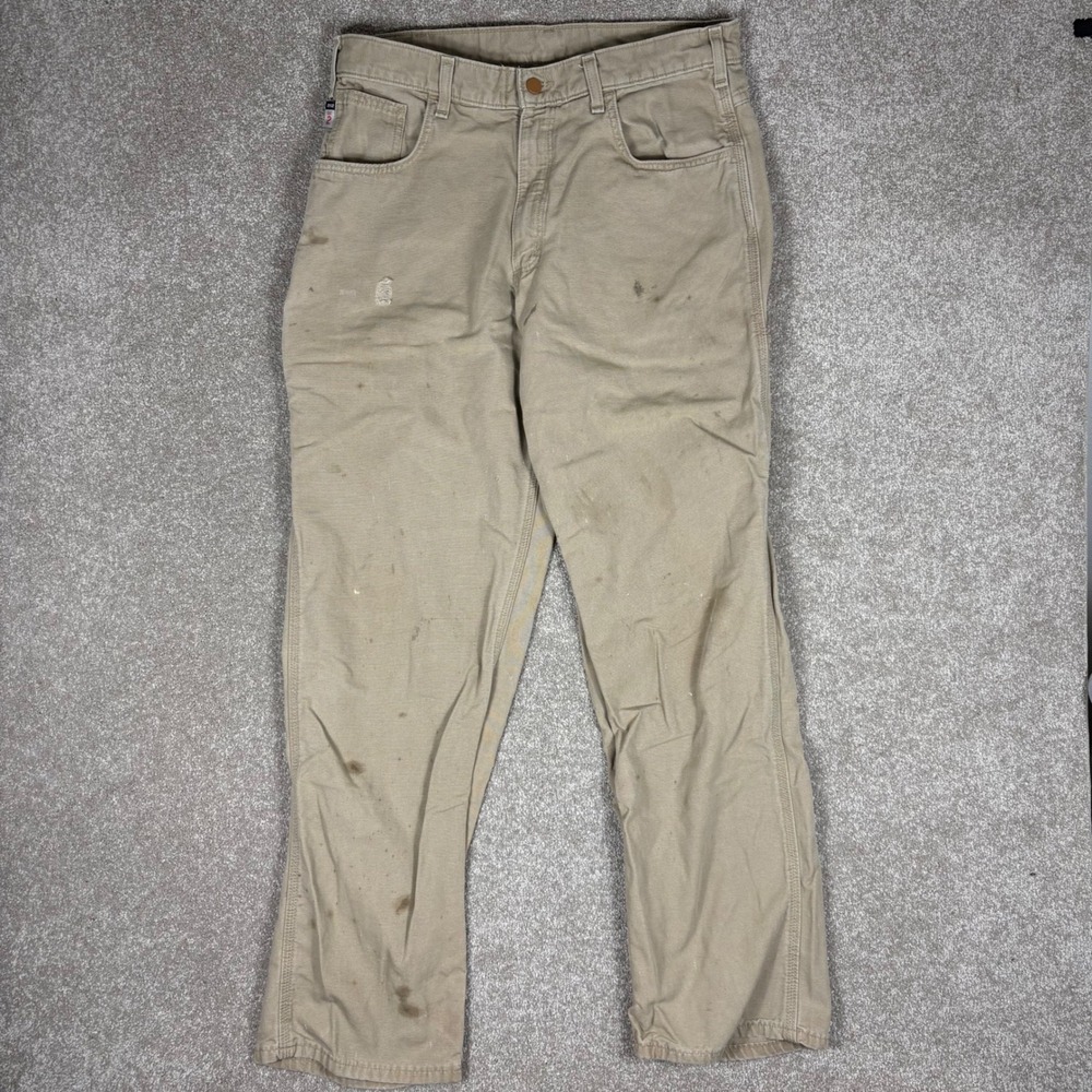 Carhartt FR Flame Resistant Canvas Cargo Pants Khaki FRB159-GKH Mens 34x32 CAT 2